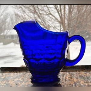 Vintage Cobalt Blue Glass Pitcher